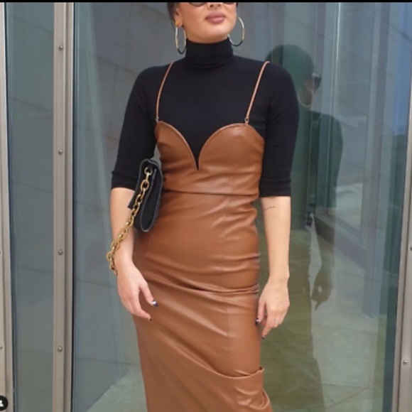 ZARA FAUX LEATHER DRESS - Picture 4 of 13